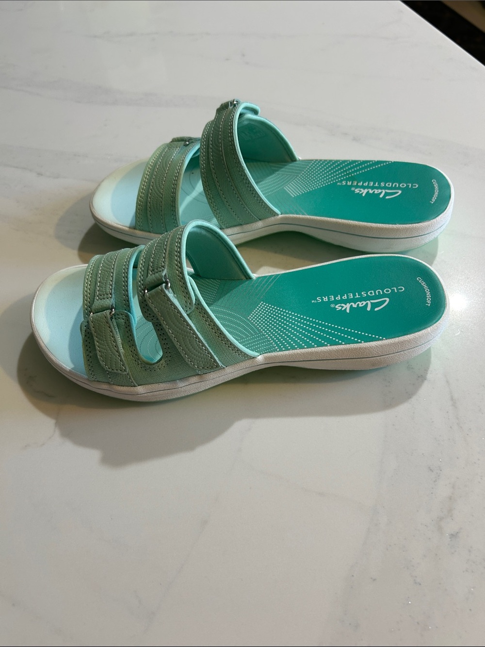 Clarks Women's Mint-Turquoise Slide Sandals